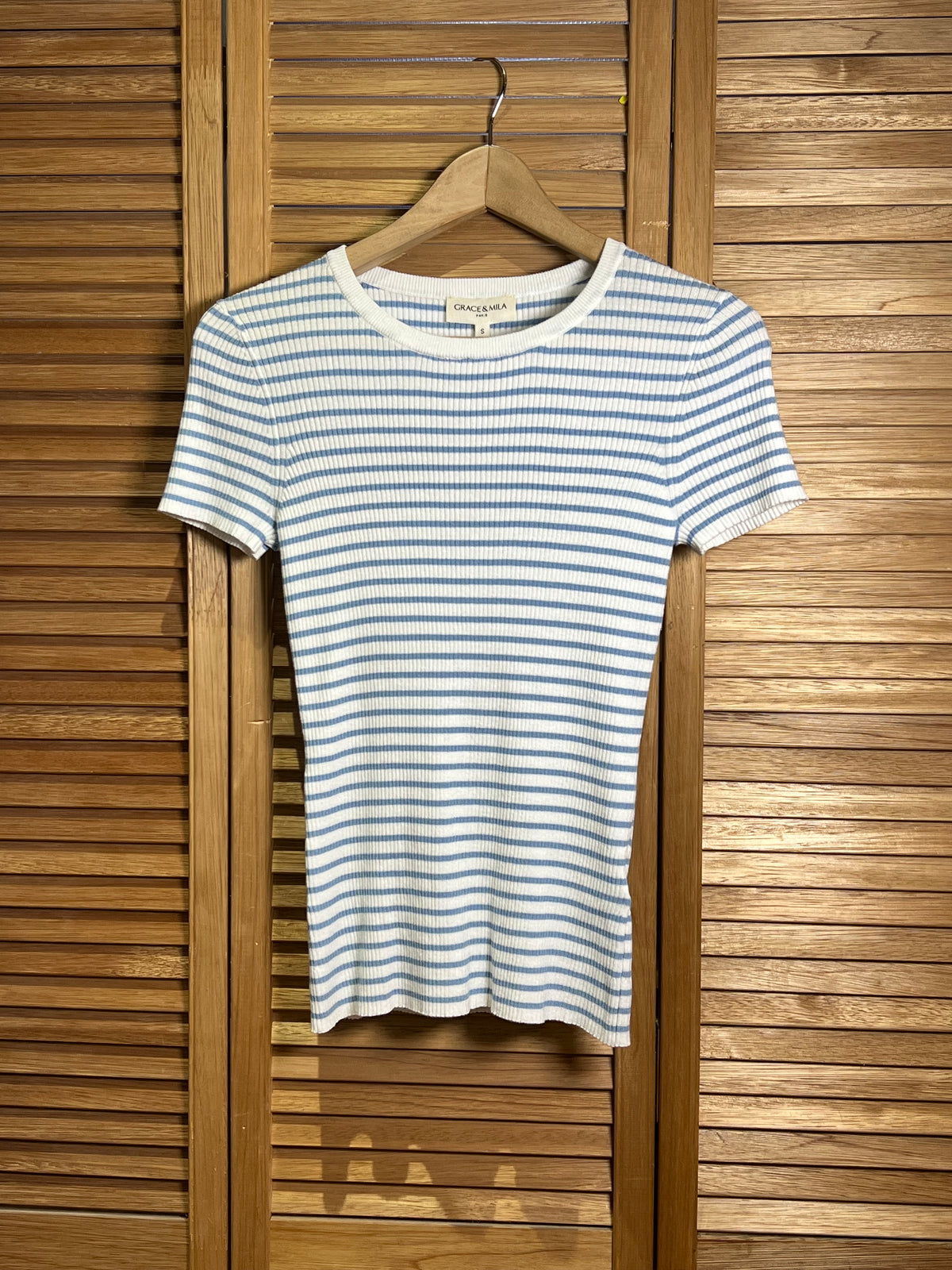 T-shirt Rayé Blanc et Bleu